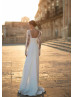 Long Sleeves Ivory Lace Satin High Slit Wedding Dress